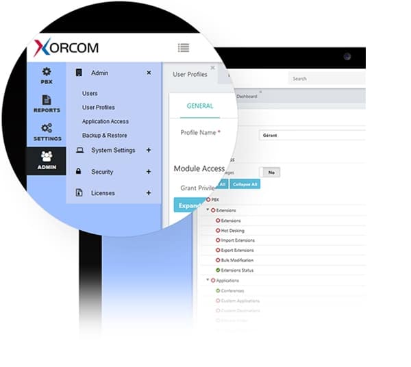 Interface de configuration Xorcom Complete PBX5